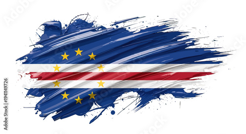 Cape Verde Flag Painted with Brush Strokes.