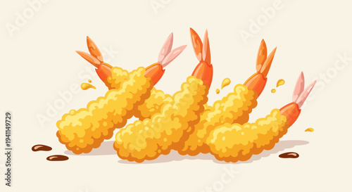 Crispy Shrimp Tempura with Soy Sauce, Japanese Fried Seafood Appetizer