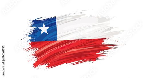 Chilean Flag Brush Stroke Artwork Design.