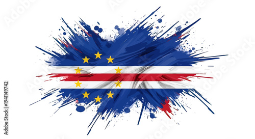 Cape Verde Flag Paint Splash Design.