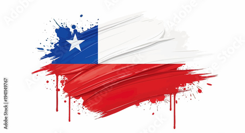 Chilean Flag Paint Brush Stroke Design Element.
