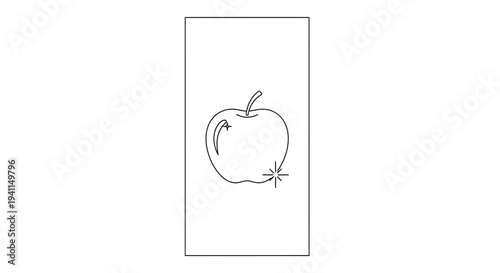Minimalist line art illustration of a shining healthy apple fruit symbol