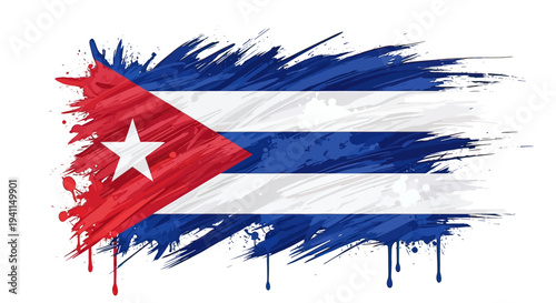 Cuban Flag Paint Brush Stroke Design.