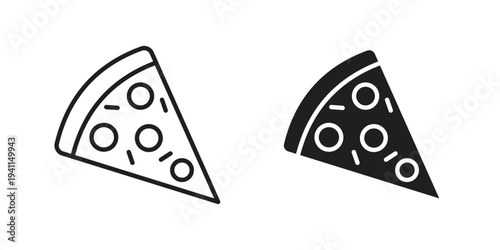 Pizza slice icon black, line, flat vector, isolated illustration.
