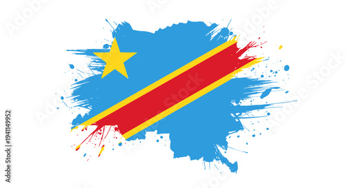 Democratic Republic of Congo Flag Paint Splash Design.