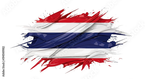Distressed Painted Thailand National Flag Design Element.