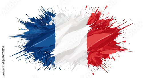 French Flag Paint Splash Design Element.