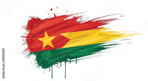 Ghana Flag Paint Splash Art Design.