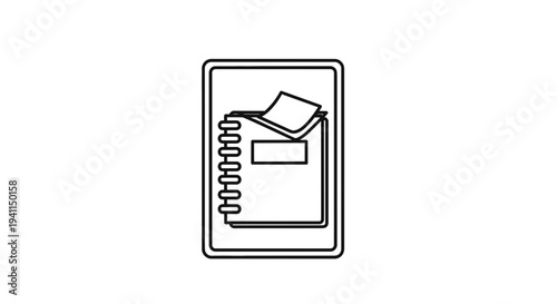 Minimalist line art illustration of a spiral notebook icon for digital interface design and