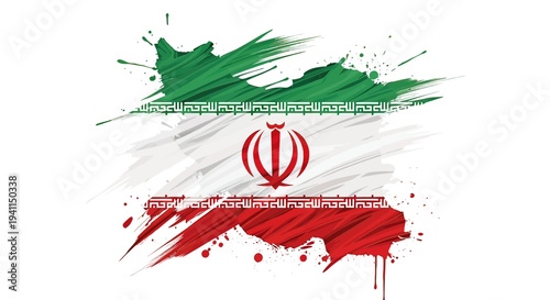 Iran National Flag Painted Brush Stroke Design.