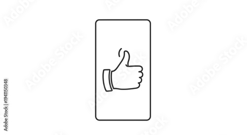 Modern minimal outline icon depicting a positive thumbs up gesture on a smartphone screen graphic