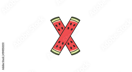 Vibrant crossed watermelon slices graphic illustration symbolizing summer freshness and juicy