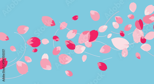 Falling Cherry Blossom Petals on Blue Sky Background