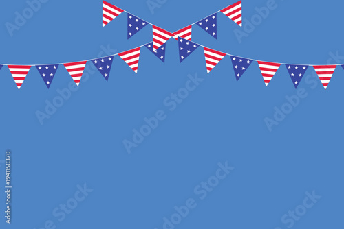 American flag patriotic bunting garland hanging on blue background