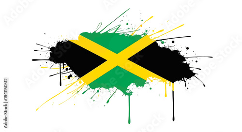 Jamaican Flag Paint Splash Design Element.