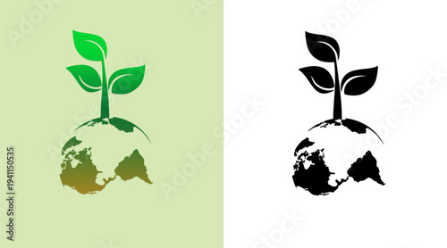 Green Plant Sprout Growing on a Globe, illustration of a protective seedling