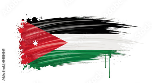 Jordanian Flag Brush Stroke Artistic Design.