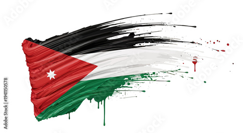 Jordanian flag painted with brush strokes.