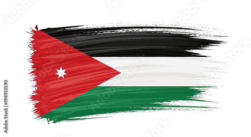 Jordanian Flag Painted Brush Stroke Design.