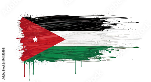 Jordanian flag painted with brush strokes.