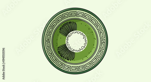 Top view of matcha tea in a decorative bowl with bamboo whisk