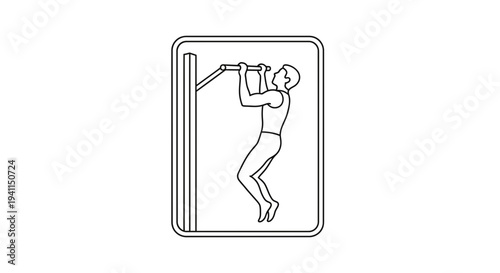 Outline illustration of a person engaged in an active pull-up exercise for upper body strength