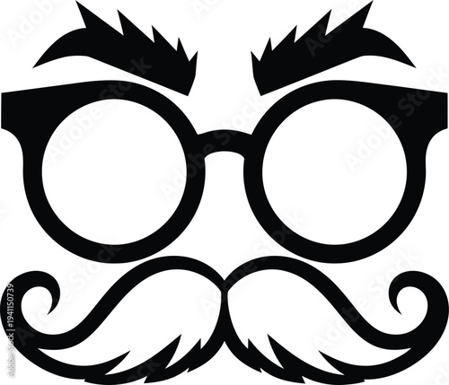 A stylized illustration of a face with glasses and a mustache