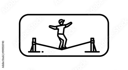 Minimalist icon of a person confidently balancing on a tightrope demonstrating skill and precise