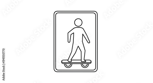 Minimalist line art illustration of an individual confidently riding a skateboard within a classic