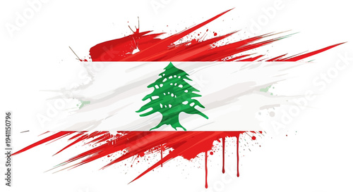 Lebanese Flag with Cedar Tree Symbol.