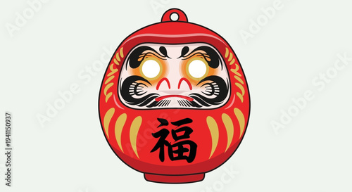 Japanese Daruma Doll with 'Fuku' Kanji for Good Luck and Fortune