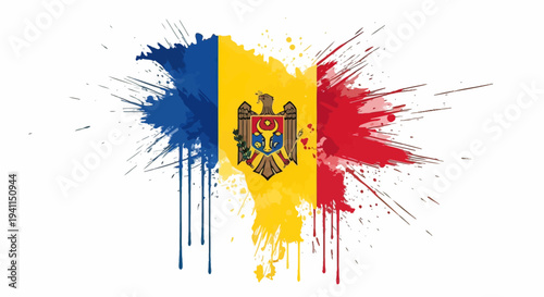 Moldova National Flag with Coat of Arms.