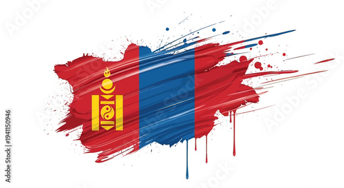 Mongolia Flag Paint Splash Design Element.