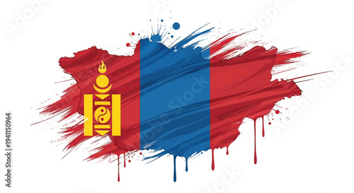 Mongolia Flag Paint Splatter Design Element.