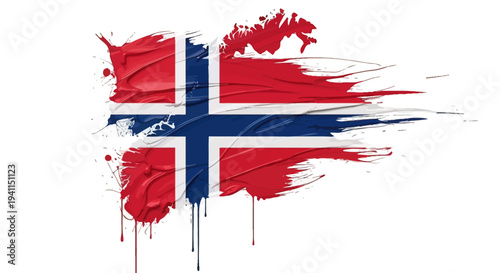Norway Flag Paint Splash Artwork Design.