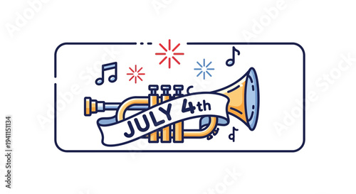 A cheerful musical fanfare illustration celebrating American Independence Day with festive