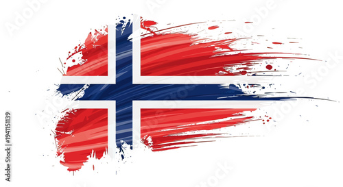 Norwegian Flag Painted with Brush Strokes.