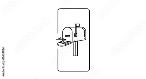Classic curbside mailbox receiving a new message or important letter communication line art icon