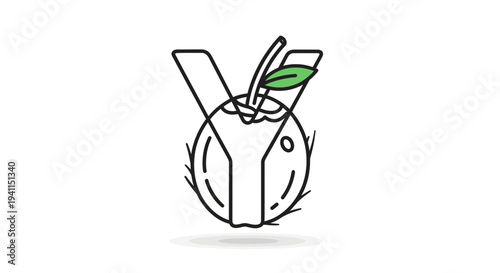 A minimalist line art icon merging the letter Y with a fresh tropical coconut drink design
