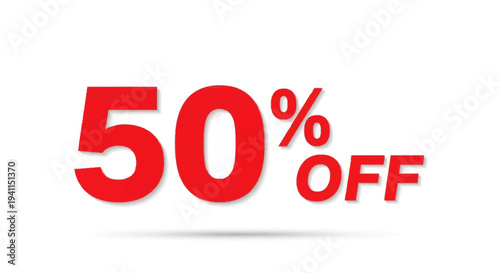 50% Off Discount Sale Banner with Red Text and Shadow Effect