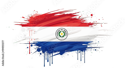 Paraguay National Flag Paint Brush Stroke Design.