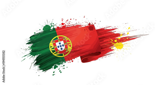 Portuguese Flag Paint Brush Stroke Design.