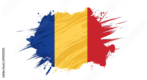 Romanian Flag Paint Splash Colors.