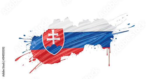 Slovakia Flag Paint Splash Map Design.