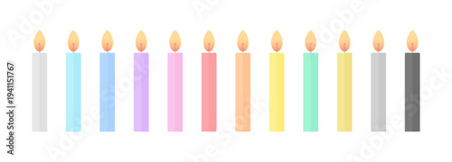 カラフルな12本セットのろうそく - シンプルでかわいい誕生日やパーティーのキャンドルのイラスト素材
