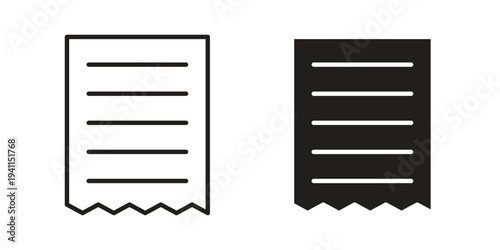 Receipt icon black, line, flat vector, isolated illustration.