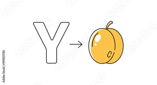 Whimsical visual transformation of the letter Y into a delightful plump yellow fruit icon