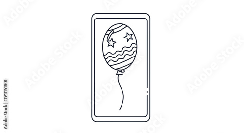 Digital festive balloon on smartphone screen representing mobile celebration graphic