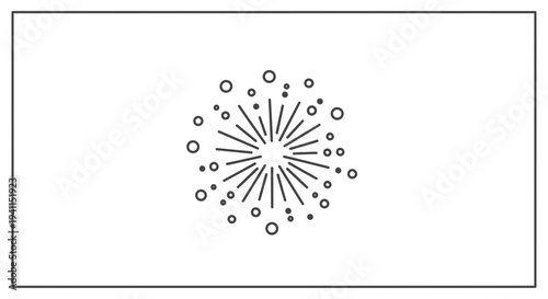 Minimalist abstract burst graphic with radiating lines and scattered circles on white background