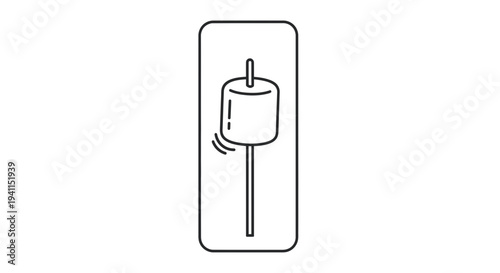 Minimalist outline drawing of a sweet marshmallow treat skewered for campfire cooking enjoyment